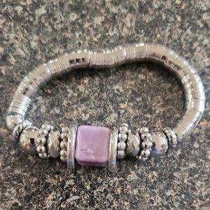 Silver and Purple Beaded Bracelet